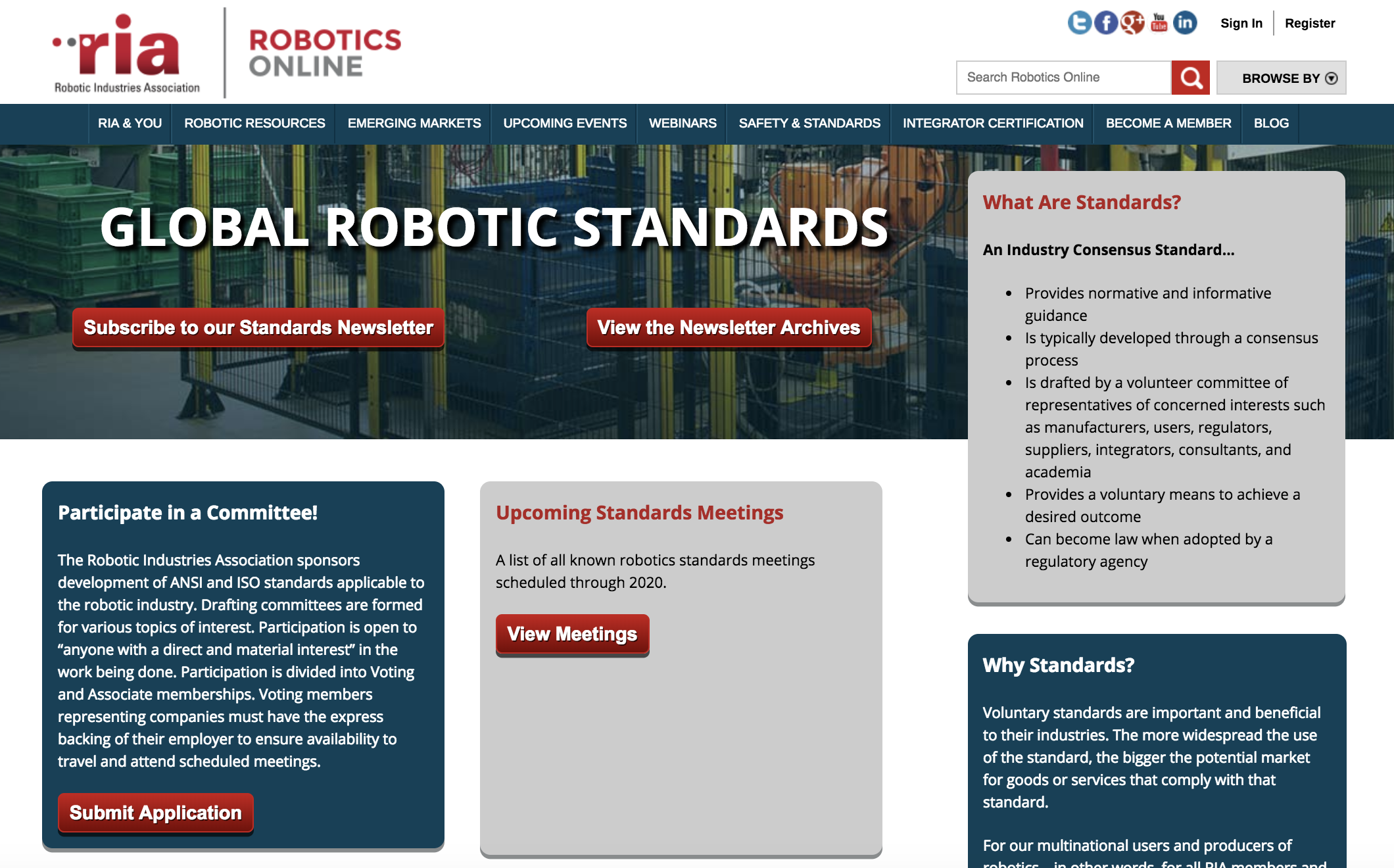 RIA Global Robotics Standards