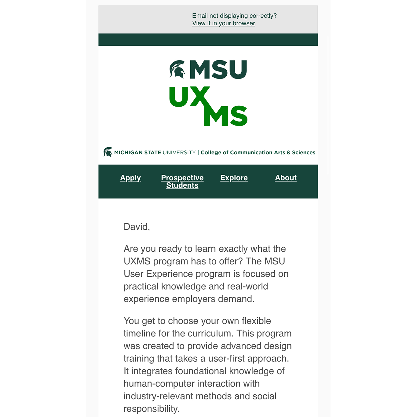 MSU User Experience Master's Program Email